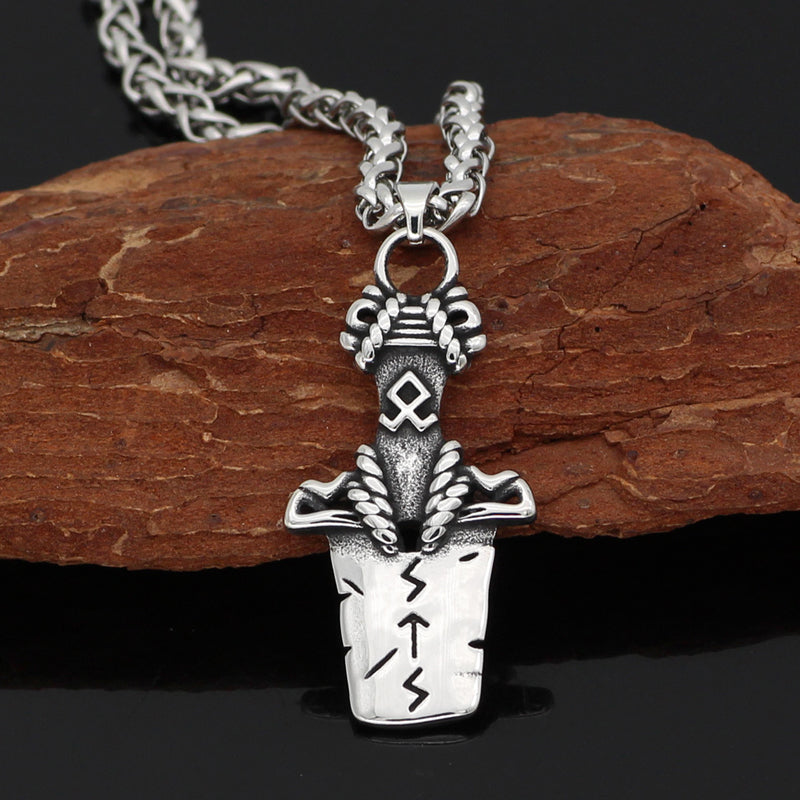 Viking Totem Odin Sword Stainless Pendant Men's Necklace