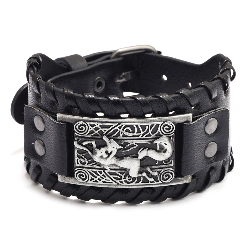 Cowhide Metal Exaggerated Texture Punk Leather Wide Bracelet
