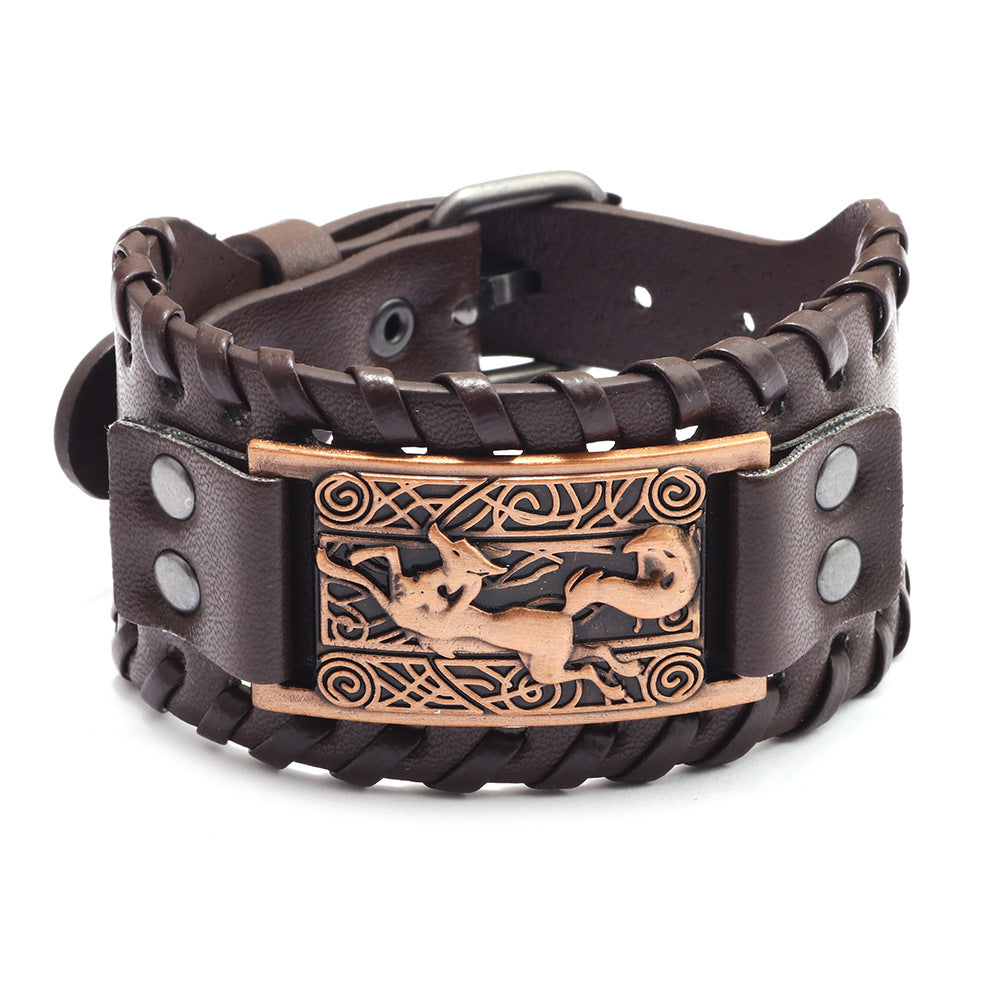 Cowhide Metal Exaggerated Texture Punk Leather Wide Bracelet