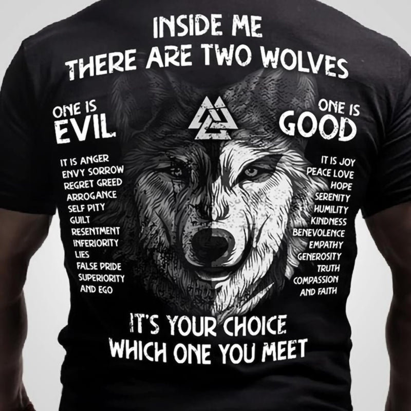 Viking Inside Me There Are Two Wolves Mens Letter Print Gym Tee