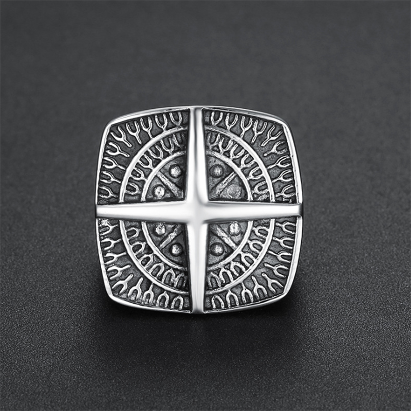 Compass Cross Personality Titanium Steel Ring