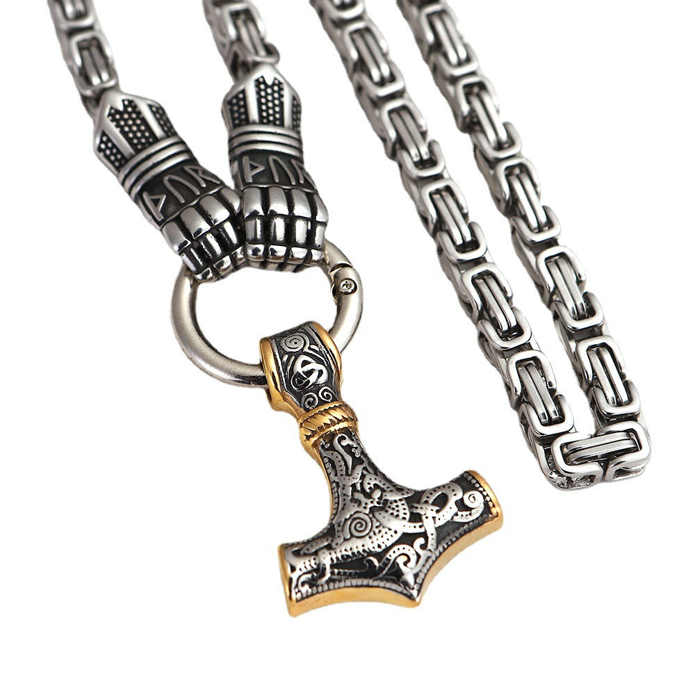 Nordic Viking Thor's Hammer Pendant Domineering Palm Emperor Necklace