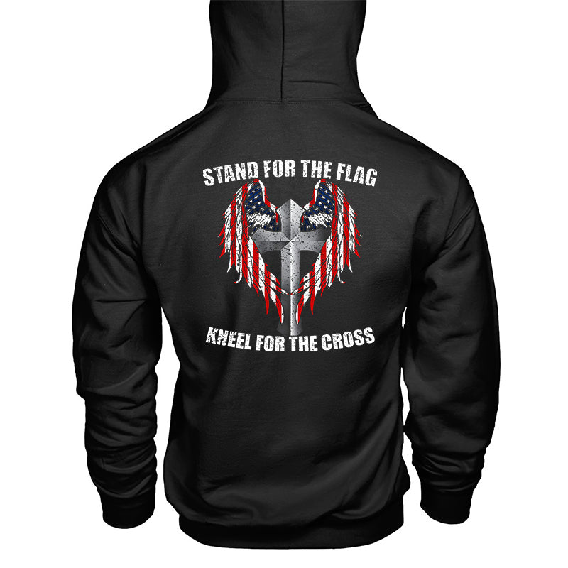 Stand For The Flag Kneel For The Cross Printed Men's Hoodie