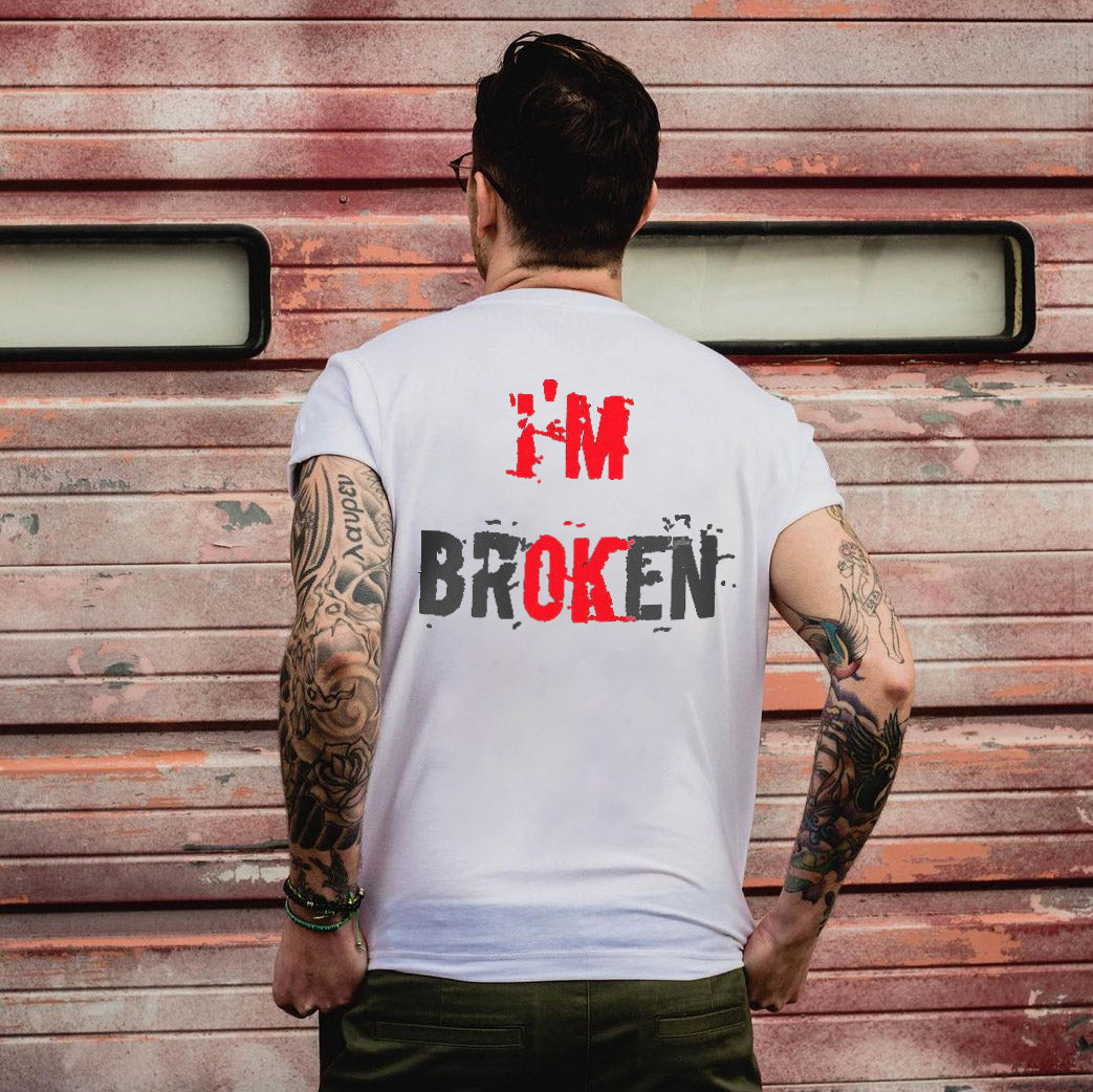 Casual I'm Broken Alphabet Printed T-shirt